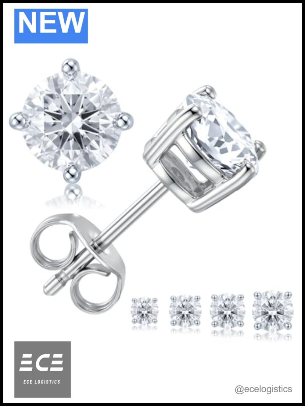 Cubic Zirconia Stud Earrings 4-Prong Gold Plated Dainty Daily Wear